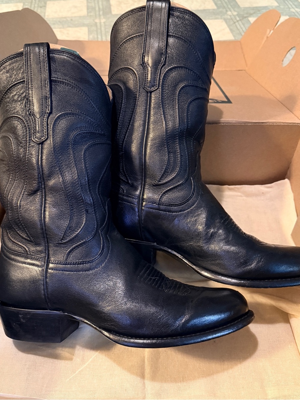 Tecovas “The Cartwright” midnight calfskin Leather Cowboy Boots size 8EE - Picture 4 of 11